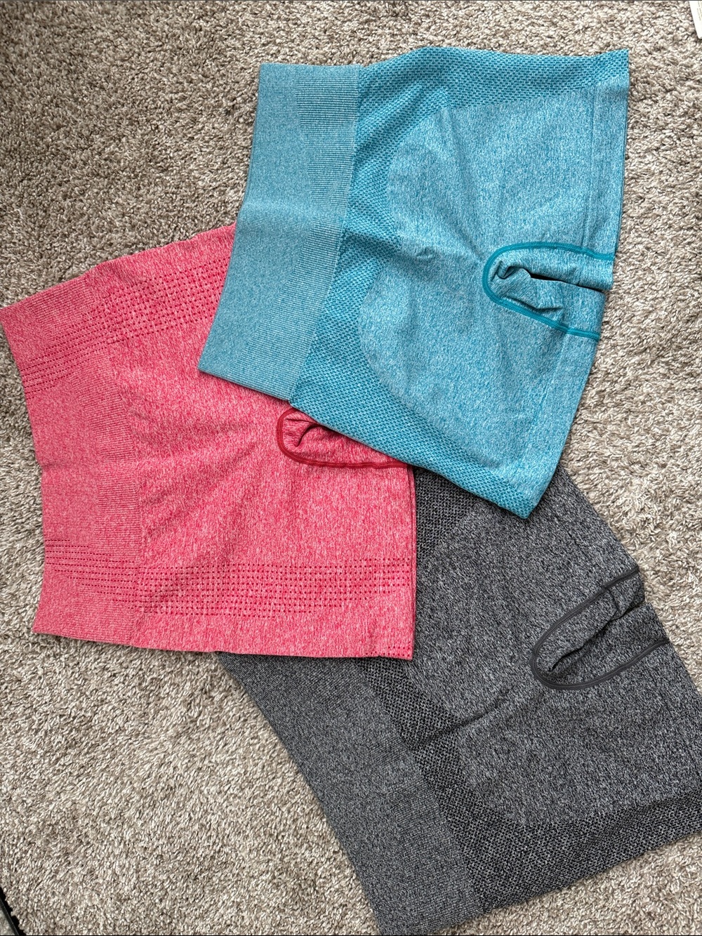 3-Pack Biker Shorts — Teal, Coral, Charcoal